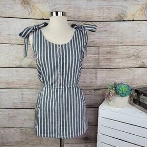 Mod Ref Women's Mini‎ Dress Tie Shoulder Cinched Waist Stripes Gray Large